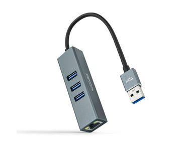 CONVERSOR USB 3.0 A ETHERNET GIGABIT + 3xUSB 3.0 15cm GRIS NANOCABLE