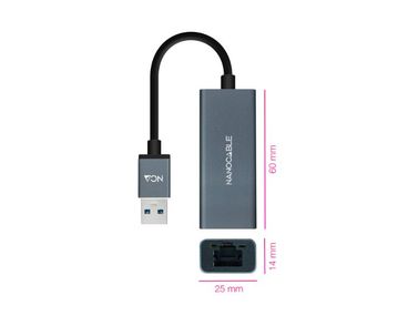 CONVERSOR USB 3.0 A ETHERNET GIGABIT 10/100/1000 Mbps 15 CM GRIS NANOCABLE