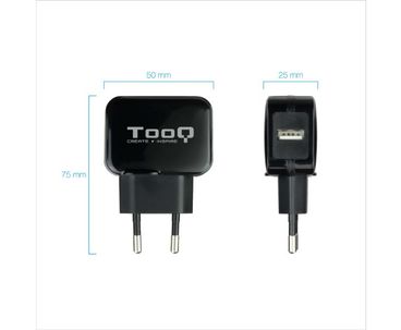 CARGADOR PARED AUTOMATICO 1XUSB 5V 2.4A NEGRO TOOQ